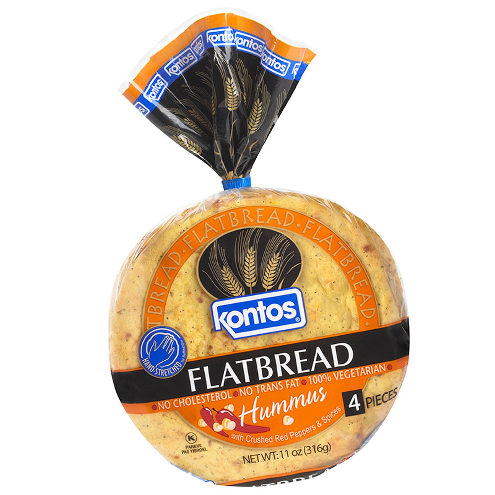 Kontos, Hummus Flatbread, with crush red peppers and spices,11oz, 4 count, Shelf Stable, Bag
