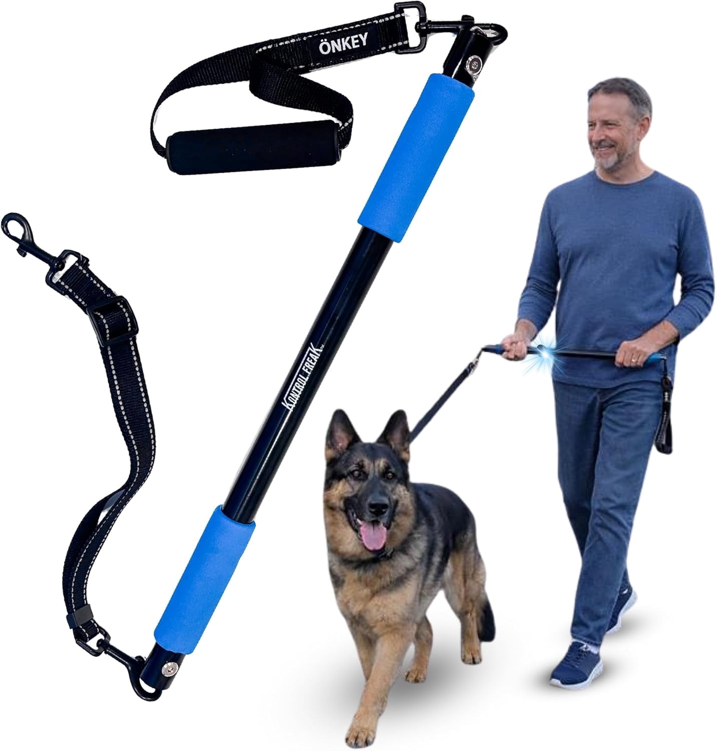 Kontrol Freak™ 3-in-1 Modular Dog Training Leash – Patented Stick Trainer to Stop Pulling, Heel Training Lead, Converts to Regular Leash – Reflective, Comfort Grip – Medium & Large Dogs