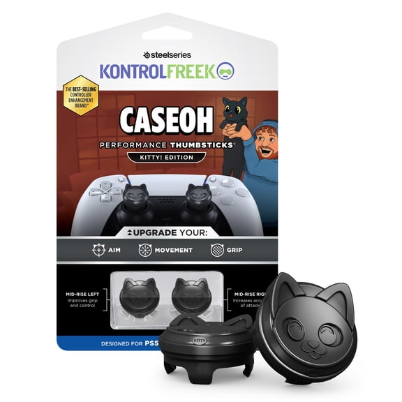 KontrolFreek CaseOh Performance Thumbsticks  Kitty! Edition | PlayStation 4 (PS4), PlayStation 5 (PS5) Controller | Black