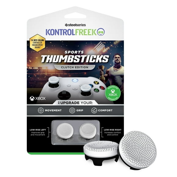 KontrolFreek Clutch for Xbox One and Xbox Series X Controller - Performance Thumbsticks - 2 Low-Rise Concave - Black and White