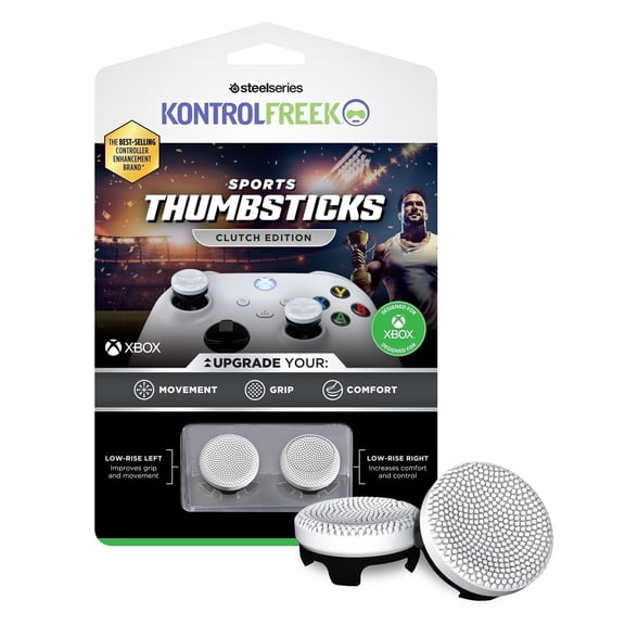 KontrolFreek Clutch for Xbox One and Xbox Series X Controller - Performance Thumbsticks - 2 Low-Rise Concave - Black and White