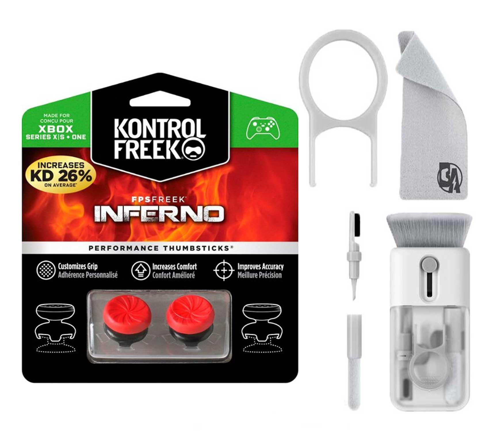 KontrolFreek - FPS Freek Inferno 4 Prong Performance Thumbsticks for Xbox-  Red With Cleaning Electric kit Bolt Axtion Bundle Used