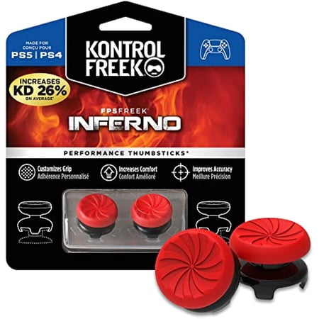 KontrolFreek FPS Freek Inferno for Playstation 4 (PS4) and Playstation 5 (PS5) Controller | Performance Thumbsticks | 2 High-Rise Concave | Red