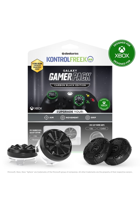 FPS Galaxy Gamerpack Performance Thumbsticks for Xbox One/Series X -  1 High-Rise, 1 Mid-Rise - No-Slip Thumbgrips - 2 Pack, Carbon Black