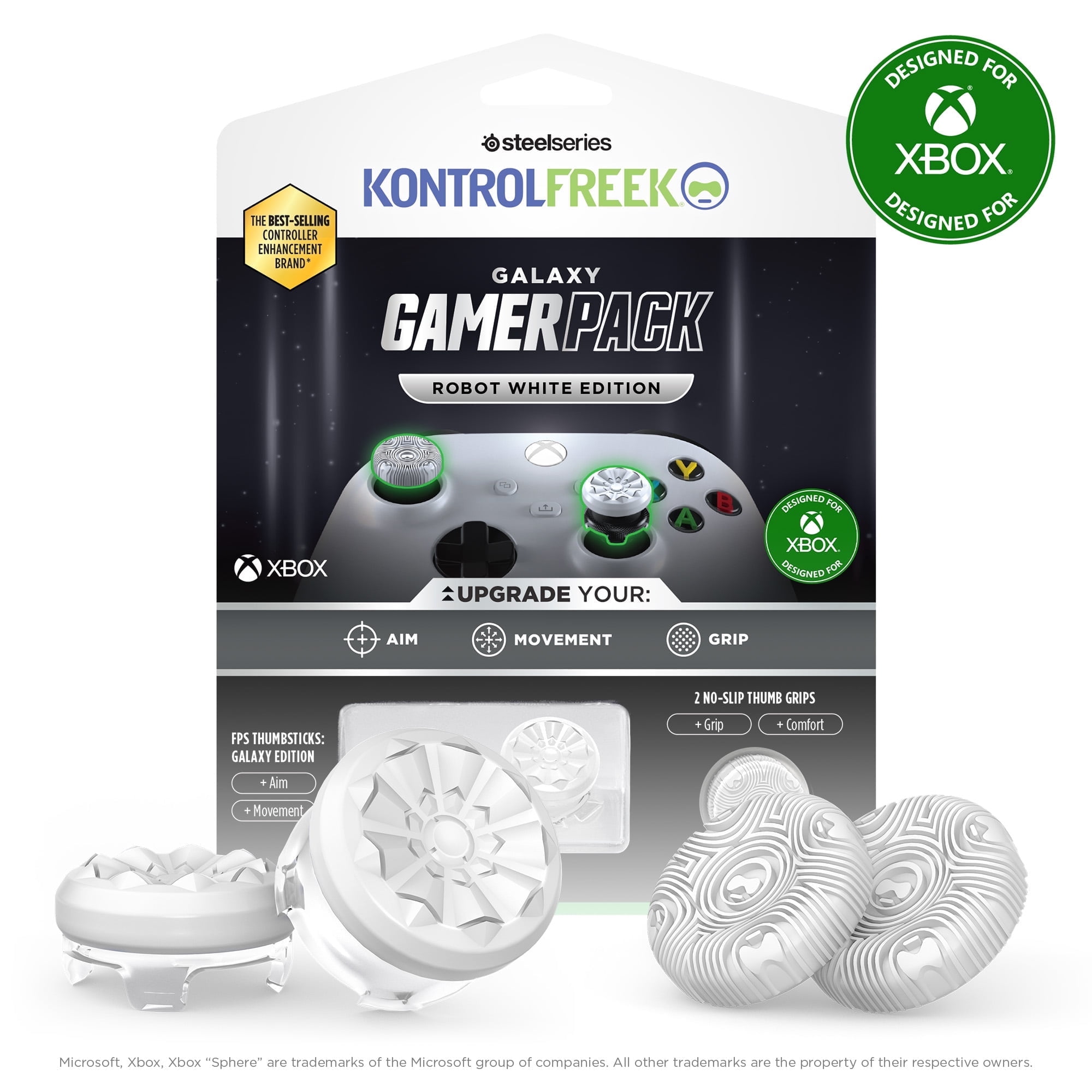 KontrolFreek FPS Galaxy Gamerpack for Xbox One and Xbox Series X Controller | Performance Thumbsticks | 1 High-Rise, 1 Mid-Rise | 2 No-Slip Thumbgrips | Robot White