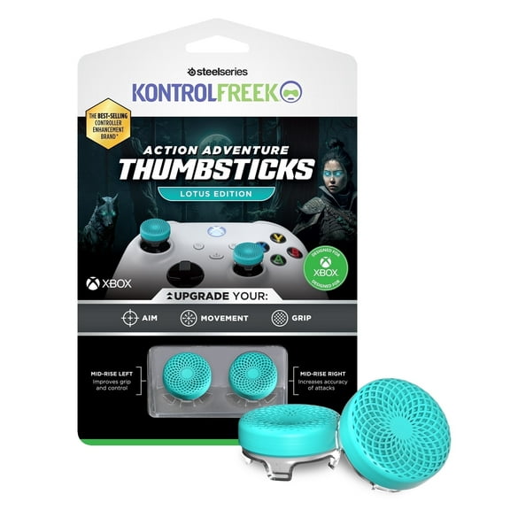 KontrolFreek Lotus for Xbox One and Xbox Series X Controller | Performance Thumbsticks | 2 Mid-Rise Concave | Teal/Clear
