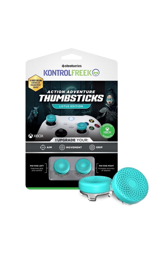 KontrolFreek Lotus for Xbox One and Xbox Series X Controller | Performance Thumbsticks | 2 Mid-Rise Concave | Teal/Clear