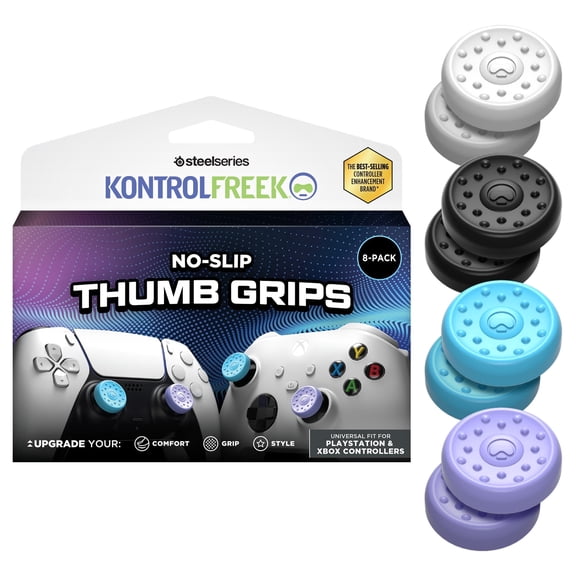 KontrolFreek No-Slip Thumb Grips | Universal Edition for Nintendo Switch Pro, PlayStation 4 (PS4), PlayStation 5 (PS5), Xbox One & Xbox Series X|S Controller | 8-Pack | Lavender/Aqua/White/Black