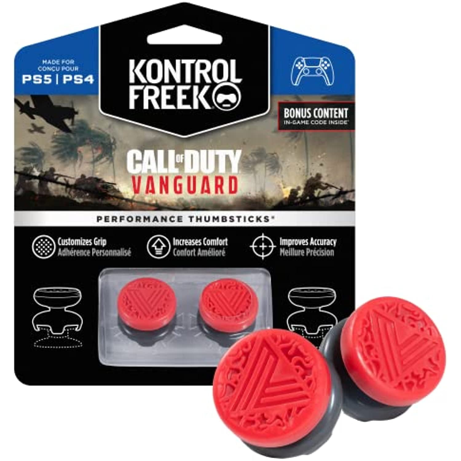 Kontrolfreek Call Of Duty: Vanguard Performance Thumbsticks For Playstation  4 (Ps4) And Playstation 5 (Ps5) | 2 High-Rise, Hybrid| Red/Black