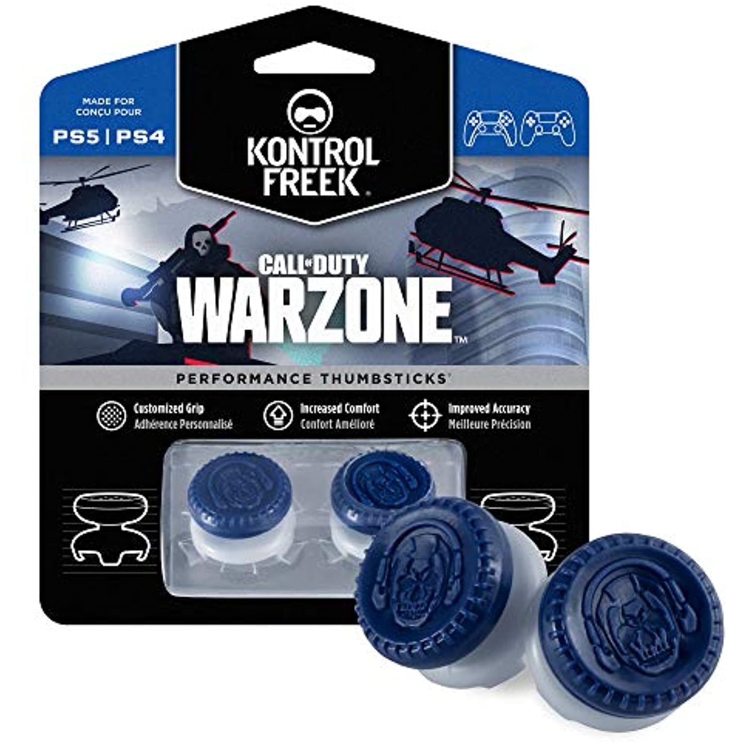 Kontrolfreek Call Of Duty: Warzone Performance Thumbsticks For Playstation 4 (Ps4) And Playstation 5 (Ps5) | 2 High-Rise, Hybrid| Blue/Gray