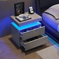 thumbnail image 1 of Koo Decor Modern Bedroom Wooden Nightstand/Bedside Table Cabinet with LED Lights and 2 Drawers Gray Gold, 1 of 5
