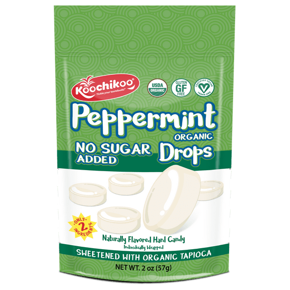 Koochikoo Sugar Free Organic Drops Pouch, PepperMint, 16 CT (Pack - 6)
