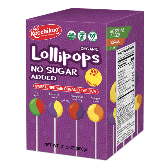 Koochikoo Sugar Free Organic Lollipop Display Box, 100 CT (Pack - 4)