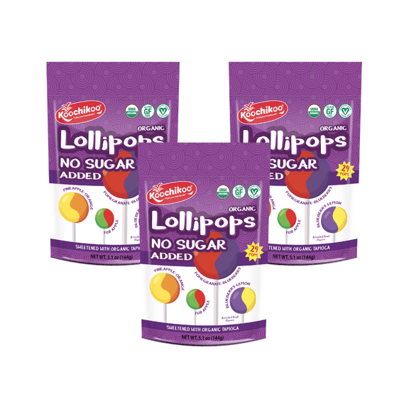 Koochikoo Sugar Free Organic Lollipop Variety Pouch, 24 CT. (Pack of 3)