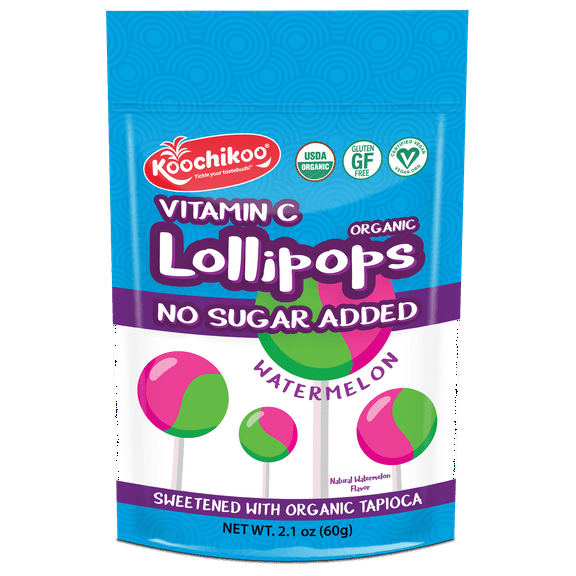 Koochikoo Sugar Free Organic Lollipops with Vitamin C, Watermelon 10 Count (Pack of 10)