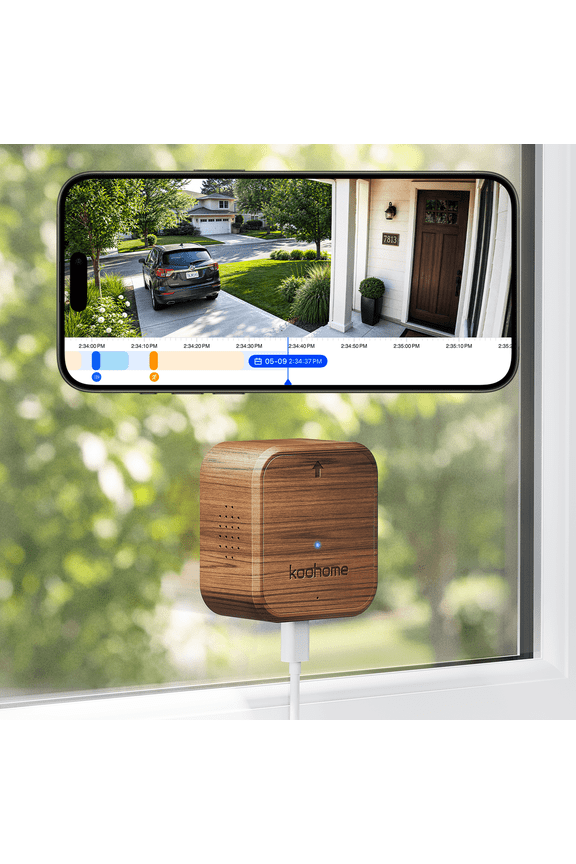 2K Window Security Camera, Indoor Outdoor, Anti-Glare, Color Night Vision, AI Human Detection, Walnut Wood Casing