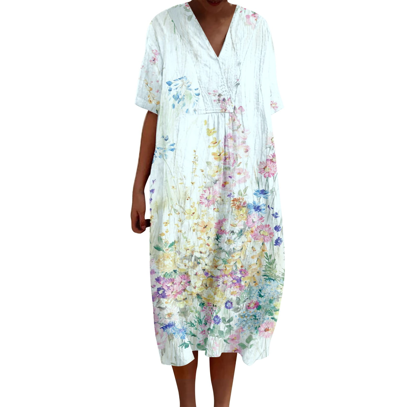 Kooidas Big sale Women's Vintage Floral Art Print Casual Flowing Dress