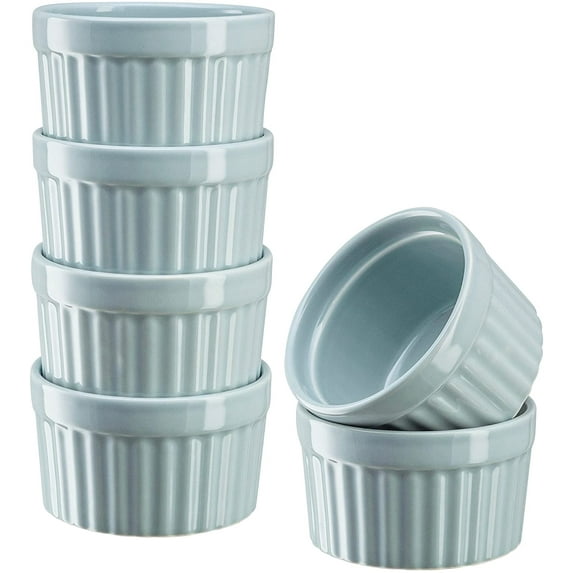 Kook 10 oz Porcelain Ramekins, Oven Safe, For Baking Pot Pies, Crème Brule, Lava Cake, Soup, Set of 6, Dusty Blue