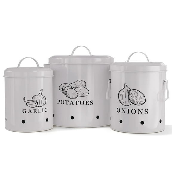 Kook 3-Pc Garlic, Onion and Potato Storage Kitchen Shelf Canister Set, Slate Gray