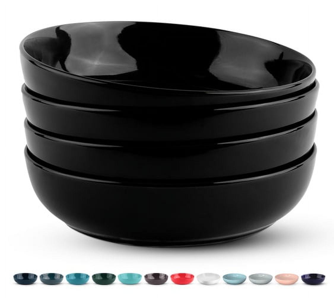 Set of 4 Black Ceramic 40 oz Pasta and Salad Bowls