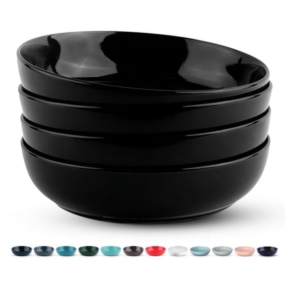 Kook 4-Pc Ceramic Pasta Bowl Set 40 Oz Stoneware Serving Bowls for Kitchen, Black
