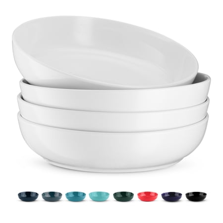 Kook 4-Pc Ceramic Pasta Bowl Set 40 Oz Stoneware Serving Bowls for Kitchen, White