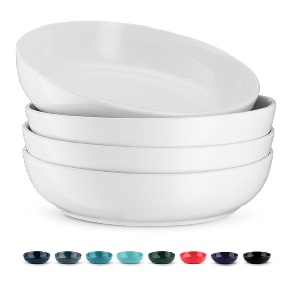 Kook 4-Pc Ceramic Pasta Bowl Set 40 Oz Stoneware Serving Bowls for Kitchen, White