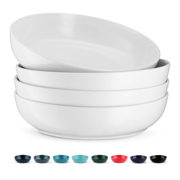Kook 4-Pc Ceramic Pasta Bowl Set 40 Oz Stoneware Serving Bowls for Kitchen, White