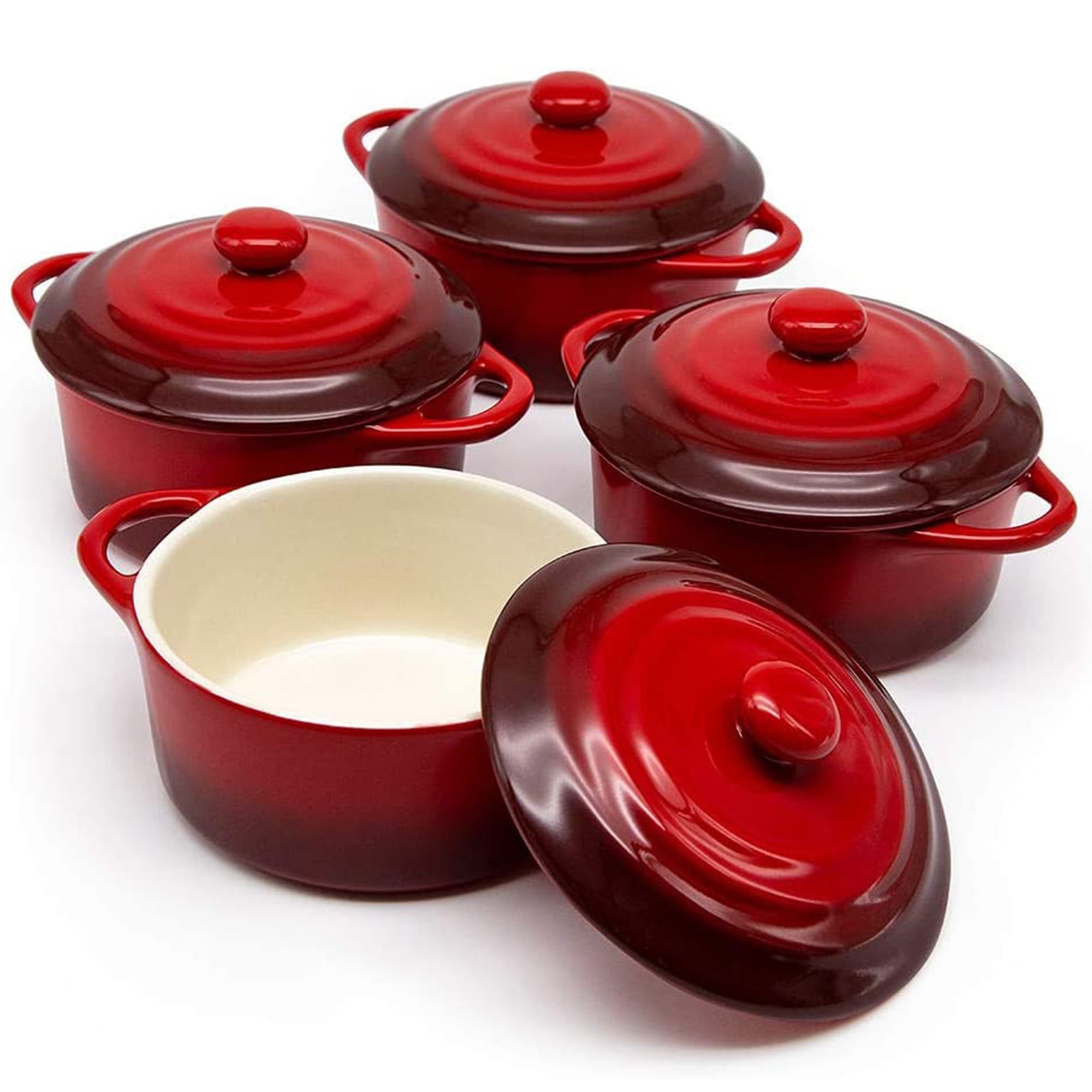 Restaurantware 9 Ounce Mini Casserole Dish, 1 Mini Dutch Oven with Lid - Enameled, Oval, Red Cast Iron Mini Cocotte, Heavy-Duty, for Baking