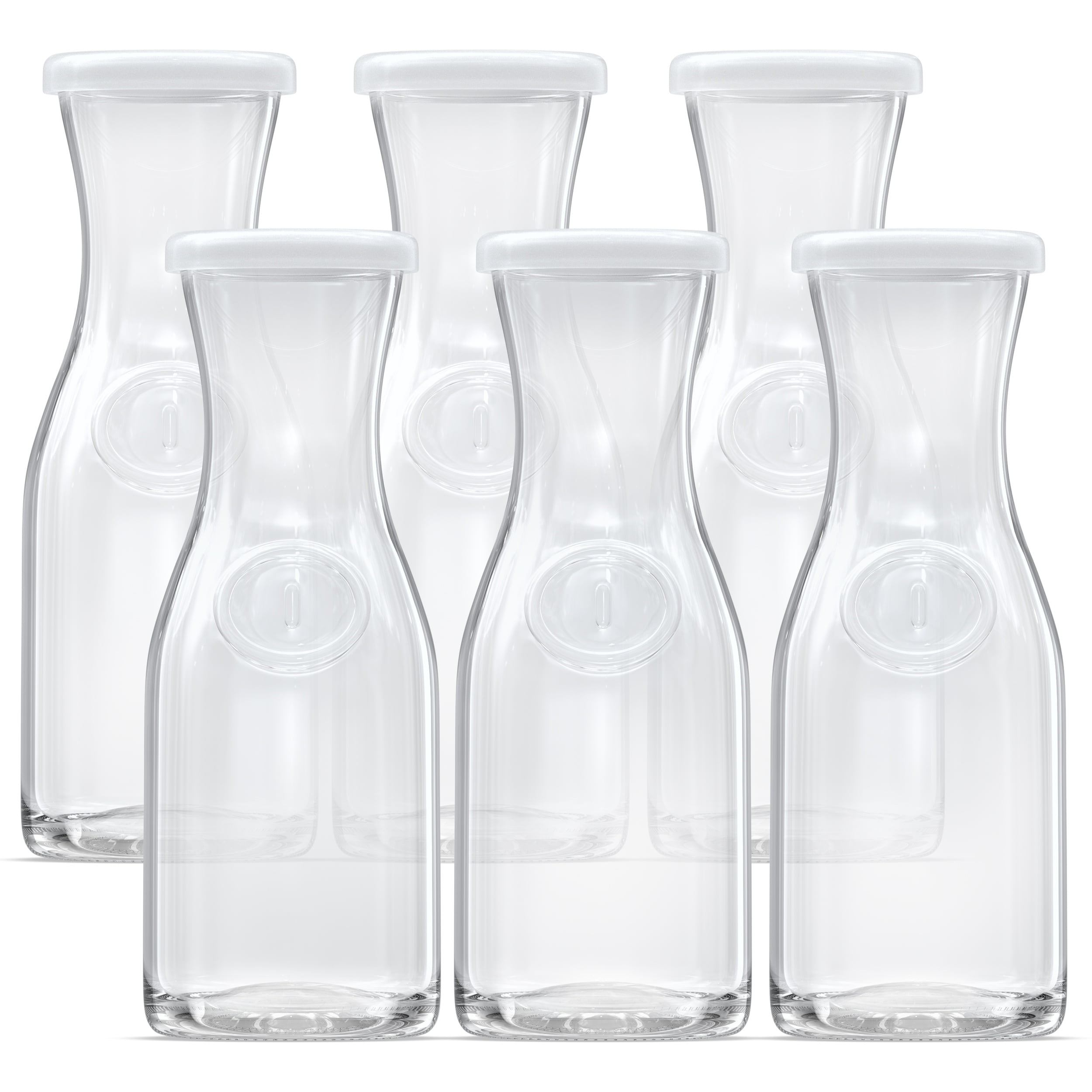 UMIEN Carafe Pitcher Clear Beverage Carafes with Flip Top Lid for Water,  Iced Tea, Mimosas, Laundry Detergent, Milk, Juice Easy Pour BPA Free Plastic  Drink Container, 50 Ounce (Round - 2 Pack) 