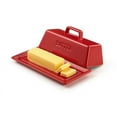 thumbnail image 1 of Kook 7.5” White Butter Dish with Lid Butter Storage Container Ceramic Cherry Red, 1 of 4