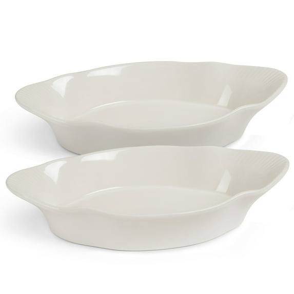 Kook Au Gratin Baking Dishes, Ceramic, Set of 2, 18 oz, White