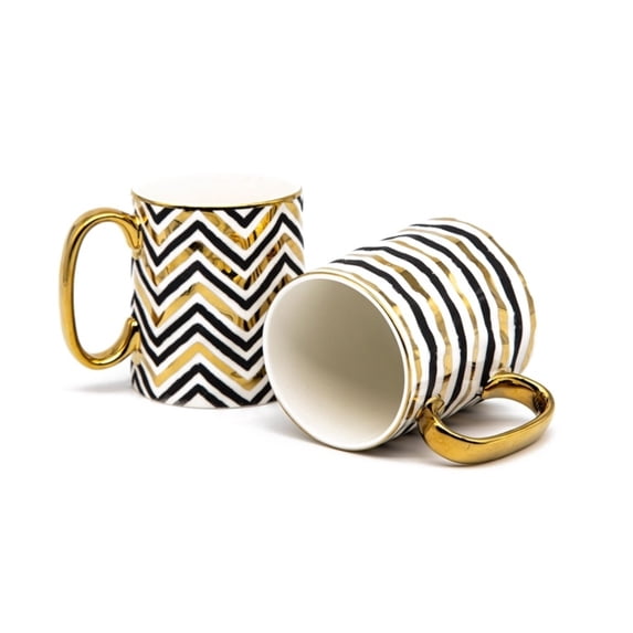 Kook Black and Gold Fez Coffee Mugs, Lined, 14.8 oz, Set of 2