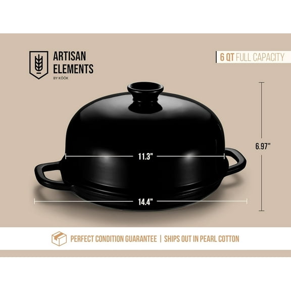 Kook Bread Oven, Sourdough Pan with Lid and Handles, Enameled Cast Iron Pan and Ceramic Lid, For Baking, Cooking, Roasting, Black