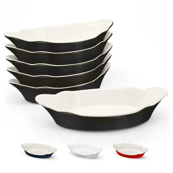 Kook Ceramic Au Gratin Baking Dishes, 12 Oz, Set of 6, Black