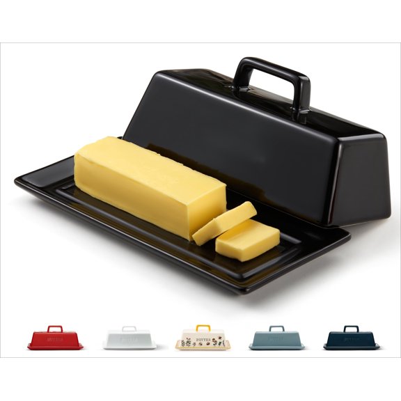 Kook Ceramic Butter Dish with Lid, Kitchen Countertop Butter Keeper, Serving Tray with Cover, Storage Container, Holds 1 Stick, Microwave and Dishwasher Safe, White