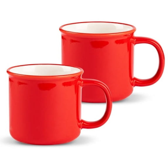 Kook Ceramic Camper Mugs, Cherry Red, 14 oz, Set of 2