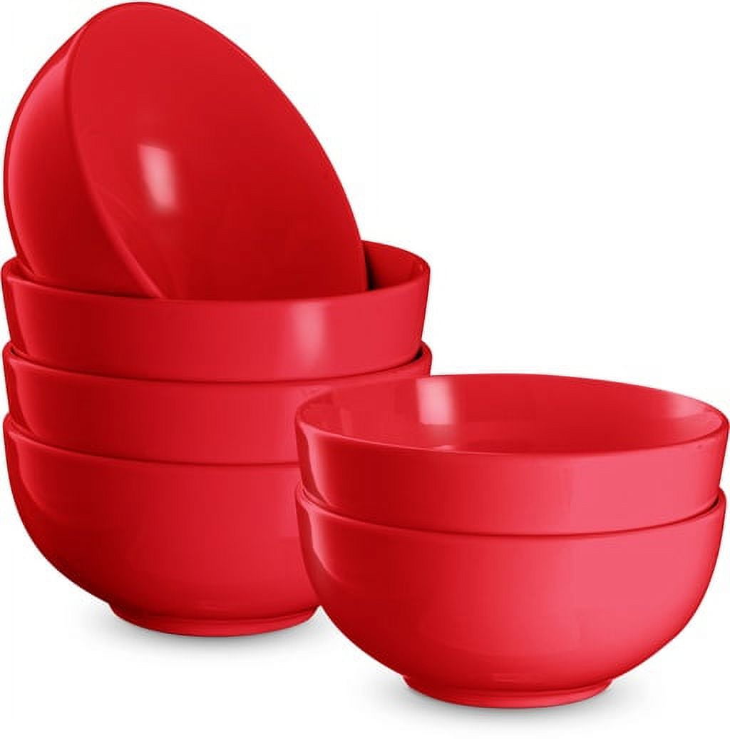 Kook Ceramic Cereal Bowls, Set of 6, 24 Oz, Cherry Red