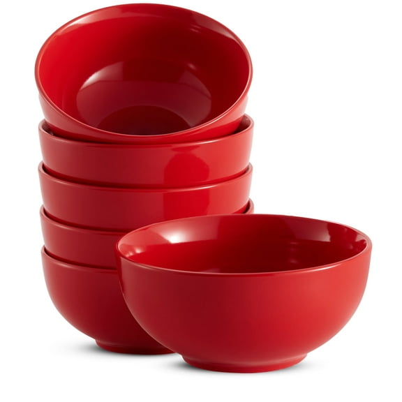 Kook Ceramic Cereal Bowls, Set of 6, 24 Oz, Cherry Red