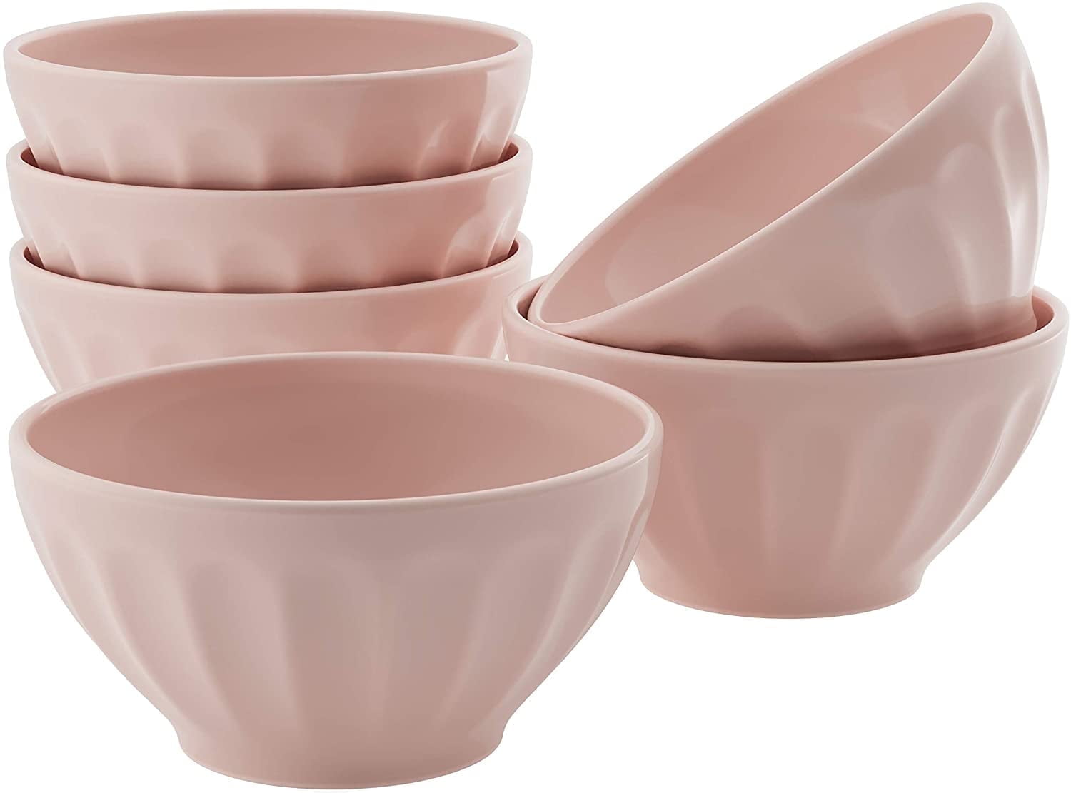 Kook Ceramic Cereal Bowls, Set of 6, 24 oz, Dusty Pink