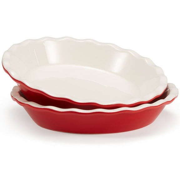 Kook Ceramic Deep Pie Dish with Wave Edge, 9 Inch, Cherry Red