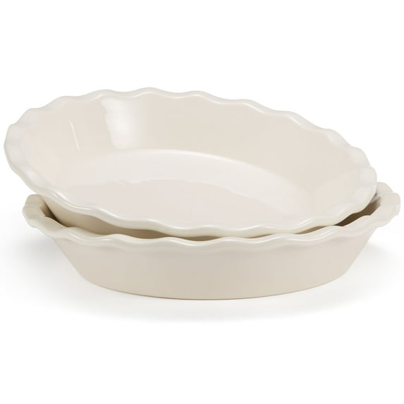 Kook Ceramic Deep Pie Dish with Wave Edge, 9 Inch, Ivory