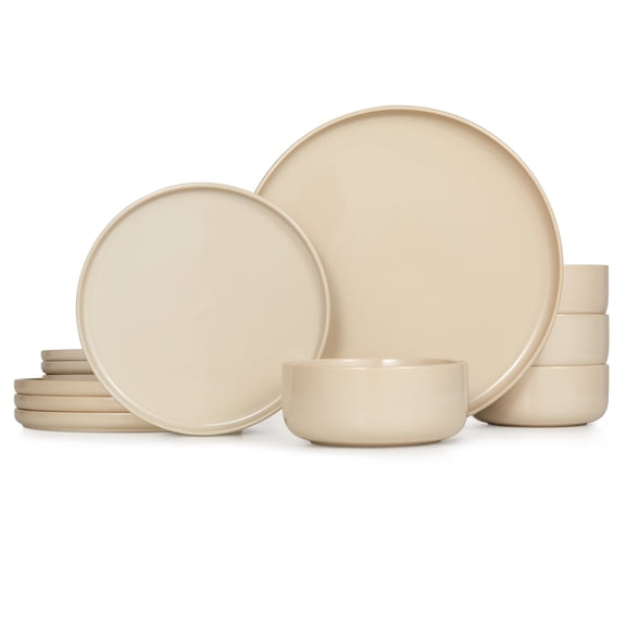 Kook Ceramic Dinnerware Set, 12 Piece, Pearl White, Service for 4, Somerset Collection