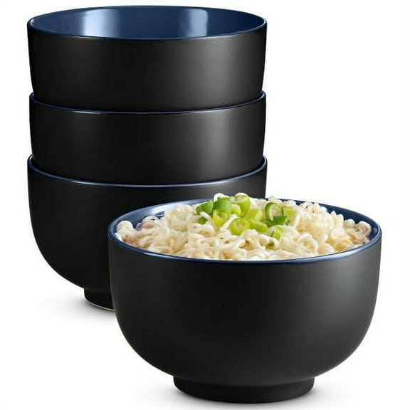 Kook Ceramic Japanese Noodle 34 Oz, Set of 4, Navy Inside