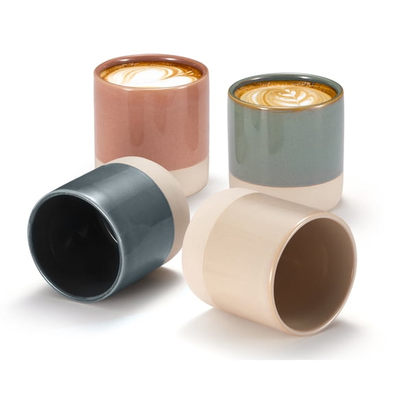Kook Ceramic Latte Cups, 10.5 oz, Multicolor, Set of 4
