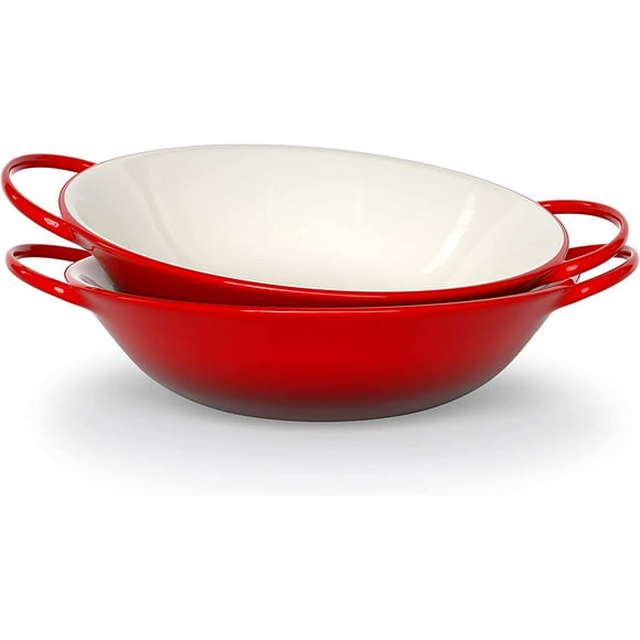 Kook Ceramic Mini Wok Dishes, Cherry, 40 Oz, Set of 2, Red