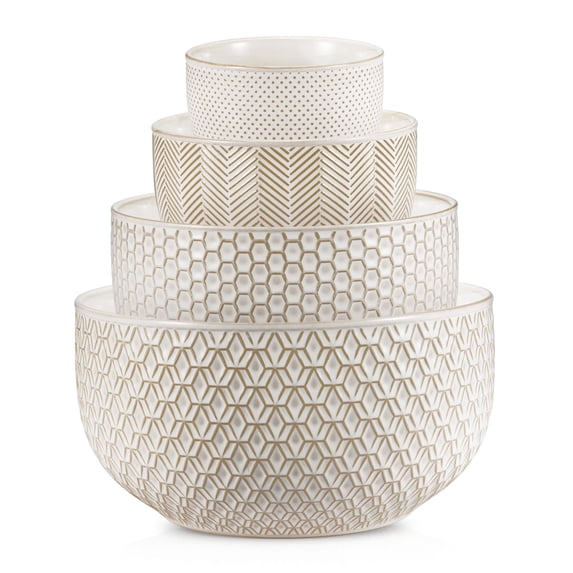 Kook Ceramic Nesting Bowls, 20/44/98/145 oz, Ivory, Set of 4