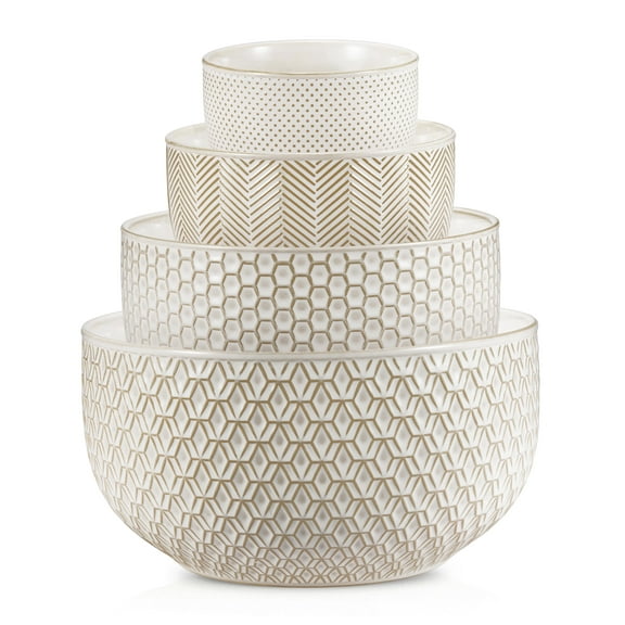 Kook Ceramic Nesting Bowls, 20/44/98/145 oz, Ivory, Set of 6