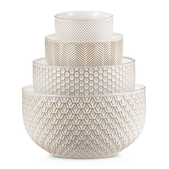 Kook Ceramic Nesting Bowls, 20/44/98/145 oz, Ivory, Set of 4