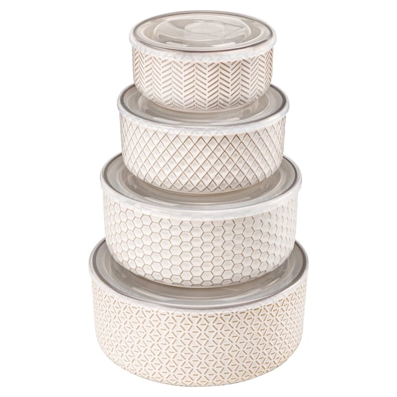 Kook Ceramic Nesting Bowls with Lids, Set of 4, Narbonne Collection